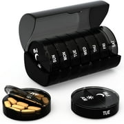 ZzTeck Pill Organizer 2 Times a Day - Weekly AM PM Pill Box Case Damp-Proof Travel Pills Container 7 Day, Daily Medication Fish Oil, Medicine Holder Fits in Purse and Pockets Black